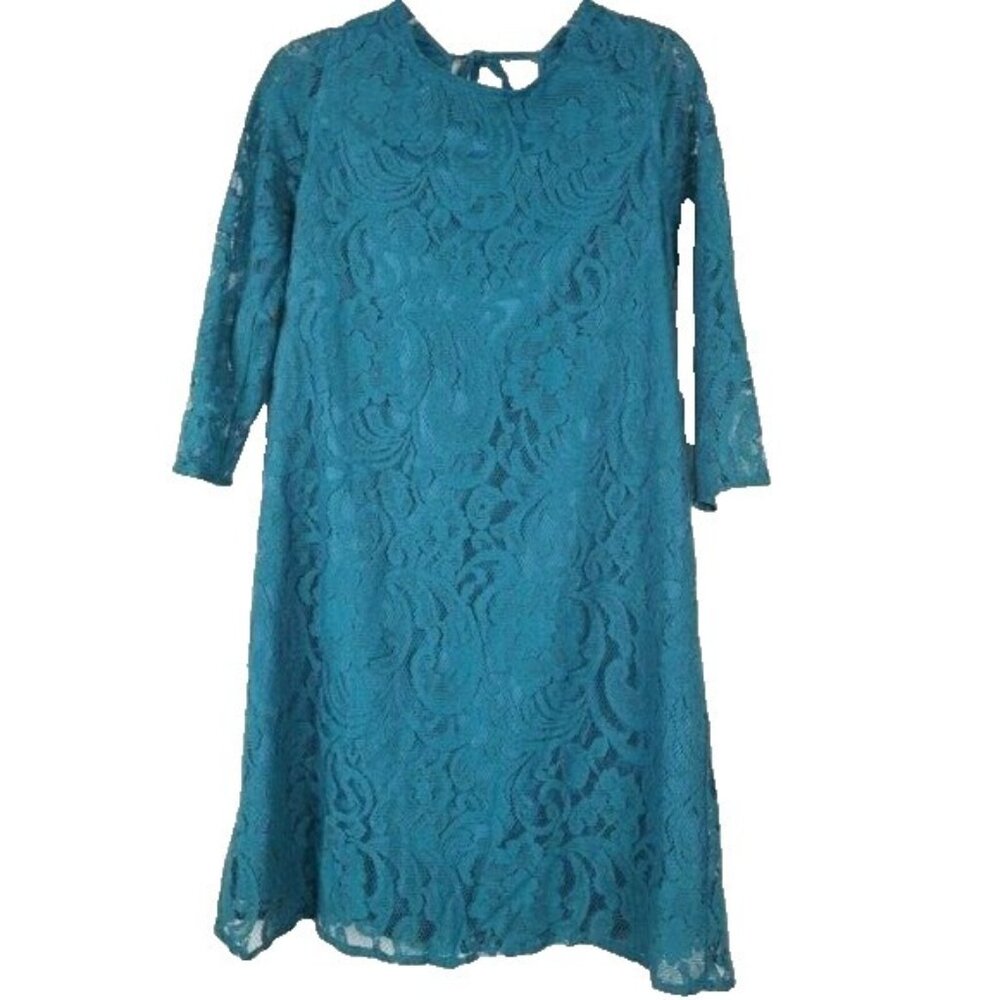Jack By Bb Dakota Womens Lace Shift Dress XS Teal 3/4 Sleeve Romantic Casual